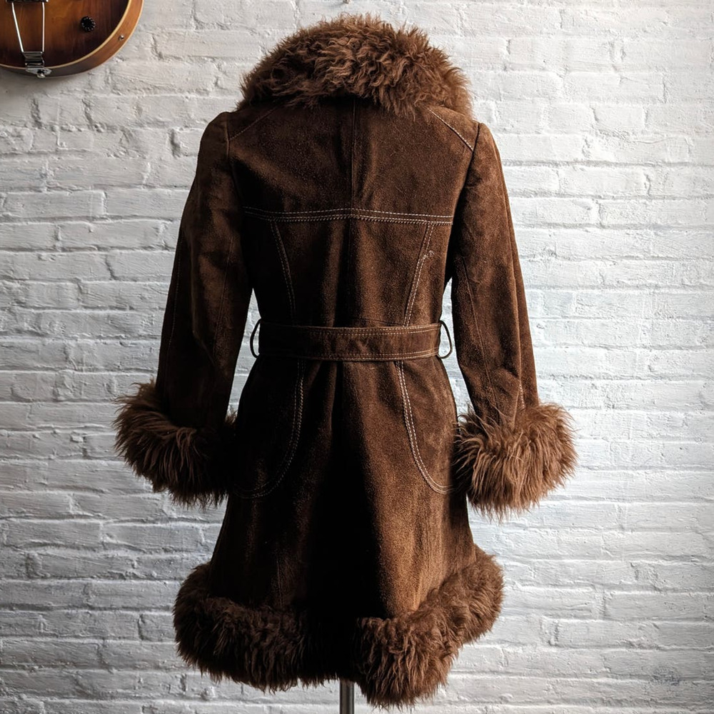 70s Vintage Brown Suede Penny Lane Afghan Coat Fur Furry Groovy Boho Chic Jacket - Picture 8 of 9